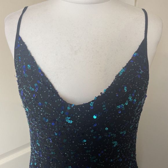 Y2K 00s George Size 12 Cowl Sequin Dress Green Black Festive Xmas - Picture 2 of 13